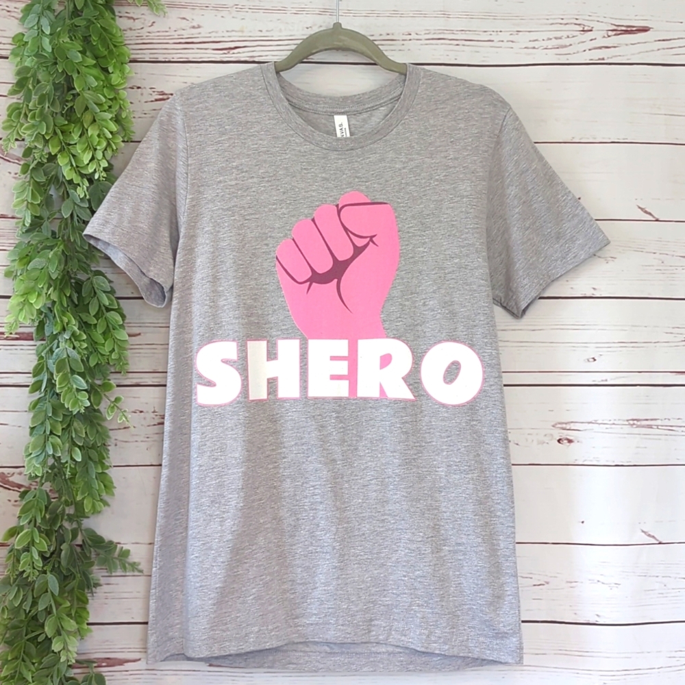 Shero Feminist Empowerment Solidarity Novelty Pink‎ Fist Graphic T-Shirt Medium